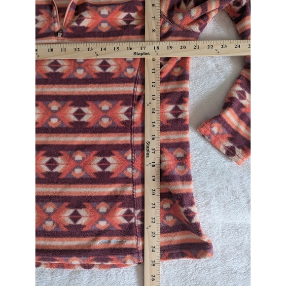 Eddie Bauer Aztec Print 1/4 Zip Fleece Women's Size L Red & Orange Cabin Hiking - Picture 5 of 8